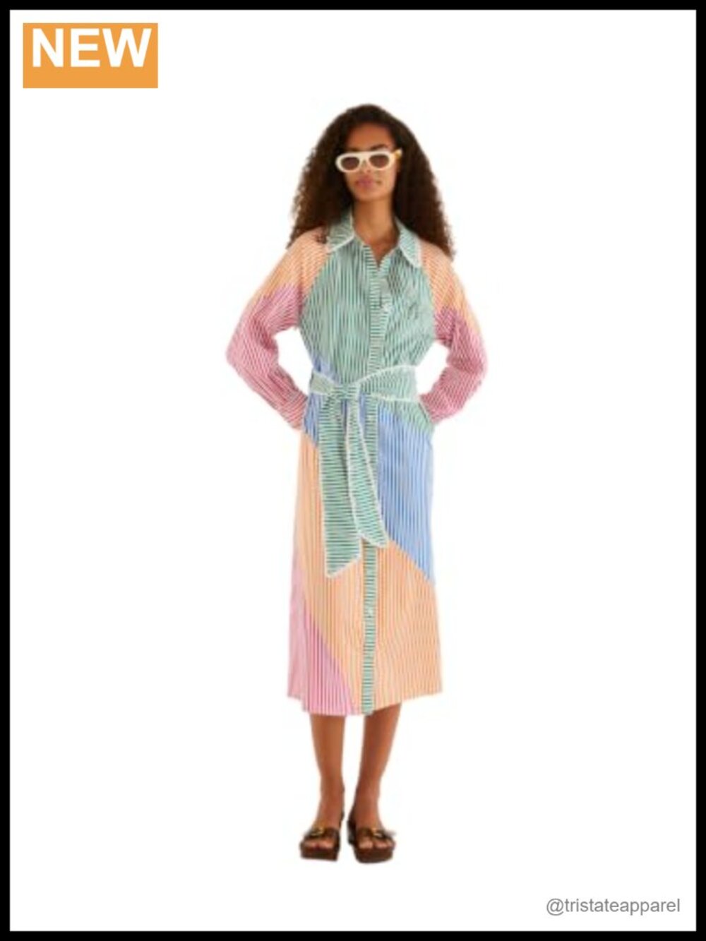 FARM Rio Womens Striped Embroidered Belted Organic Cotton Midi Dress